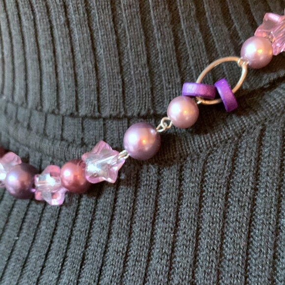 CREATION - Short necklace - Purple Violet stars- silver details - Picture 3 of 8